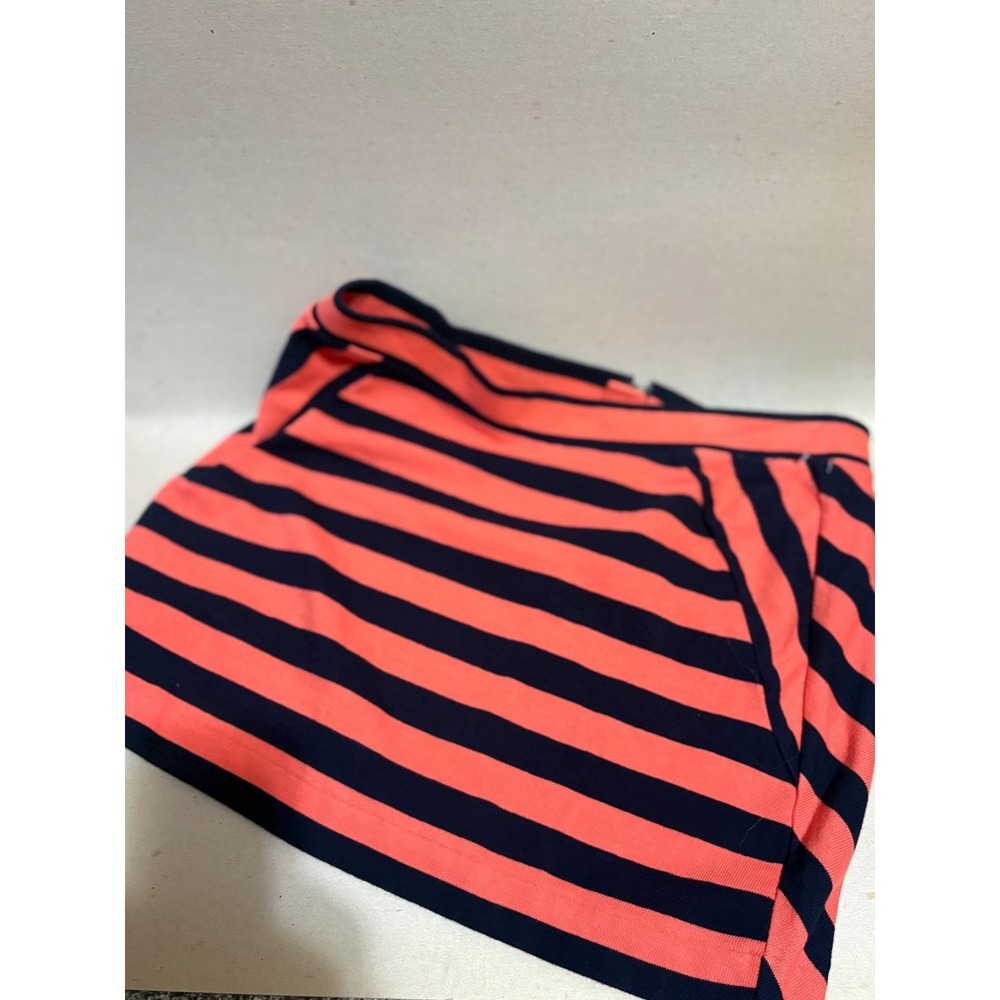Gap Womens Striped Mini Skirt Coral Navy Blue Knit Back Zip Pockets M/P NEW